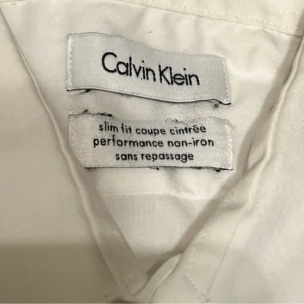 Men’s Calvin Klein Shirt 16 32/33 White Long Sleeve Button Down Collar - Picture 2 of 4